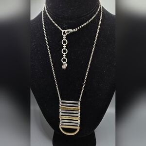 Lucky Brand Two-Tone Necklace Brutalist Style 28" + 2½" Pendant Drop